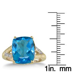 10k Yellow Gold Blue Topaz and Diamond Ring