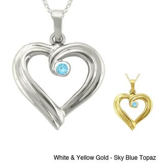 10k Gold Large Designer Birthstone Ribbon Heart Necklace