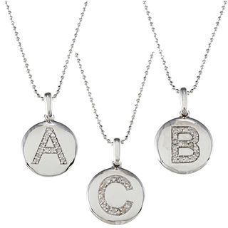 Sterling Silver 1/10ct TDW White Diamond Initial Disk Necklace