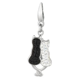 Sterling Silver Black and Clear Crystal Two Cats Charm