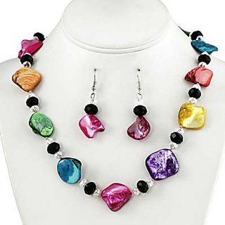 Multi Colored Faux Shell and Crystal Necklace and Earrings