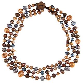 Champagne, Brown and Peacock FW Pearl Multi strand Necklace (6 13 mm