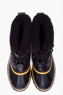 Sorel Black & Yellow Leather Caribou Boots for men