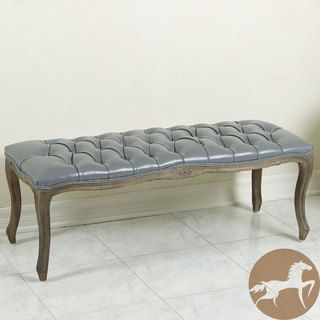 Christopher Knight Home Tufted Grey Leather Bench with Weathered Oak