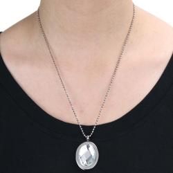 Steel Large Polished Oval Faceted Crystal Necklace
