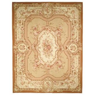 Hand knotted French Aubusson Beige/ Ivory Wool Rug (10 x 14