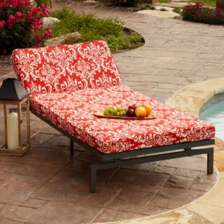 Alyssa Damask Red Adjustable Outdoor Chaise with Corded Cushion