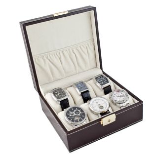 Compact Brown Six Watch Case Box with Soft Adjustable Pillows Today $
