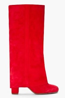 See by Chloé Red Suede Knee high Slouch Boots for women