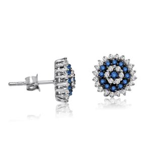 Sterling Silver 1.00 CT Blue and White Diamond Starburst Stud Earriing