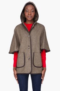 A.P.C. Beige Hooded Leather Trim Cape Coat for women