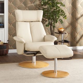 Cardwell Ivory Leather Recliner/ Ottoman