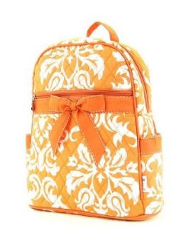 Cotton Quilted Small Damask Backpack for Girls (Orange