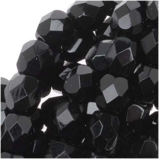 Beadaholique Czech Glass Fire polished Opaque Jet Black Beads (Set of