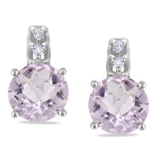 Miadora Sterling Silver Rose de France and Diamond Earrings (H I, I2