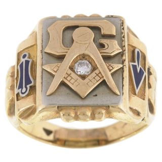 14k Gold 1/10ct TDW Diamond Estate Masonic Ring