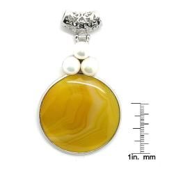 Pearlz Ocean Silvertone Copper Yellow Agate and FW Pearl Pendant (8 mm