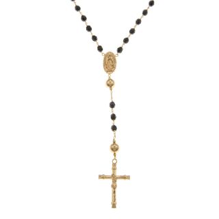 Caribe Gold 14k Gold Over Bronze Rosary Necklace With Black Czech