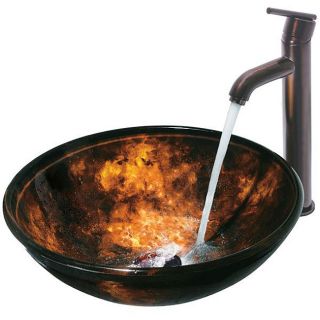 VIGO Fusion Glass Vessel Sink and Faucet Set in Oil Rubbed Bronze