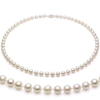Sterling Silver White Akoya Pearl High Luster 20 inch Necklace (5.5 6