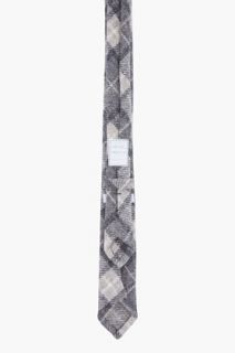 Thom Browne Grey Wool Tartan Shetland Tie for men
