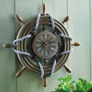 Rustic Ship Wheel Decorative Nautical Wall Clock