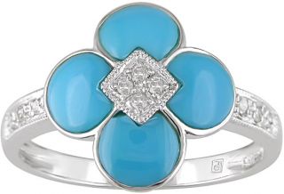 14k White Gold Diamond and Turquoise Ring