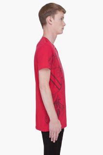 Balmain Red Eagle Print T shirt for men