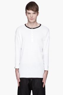 Y 3 White And Black Waffle Cotton Henley for men