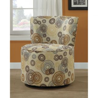 Circular Earth Tone Fabric Accent Chair With Swivel Base