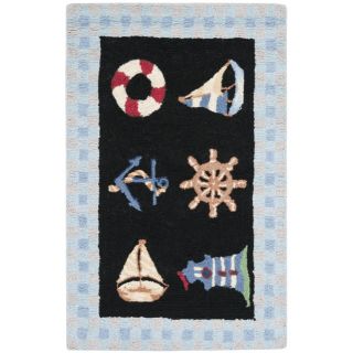 Hand hooked Nautical Black Wool Rug (18 x 26) Today $19.49 Sale $