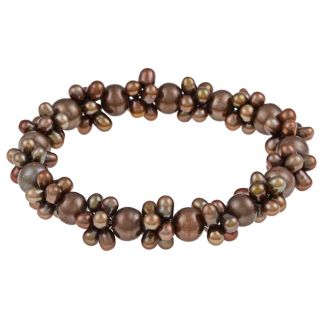 DaVonna Chocolate Colored FW Pearl Stretch Bracelet (4 4.5 mm/ 7 7.5