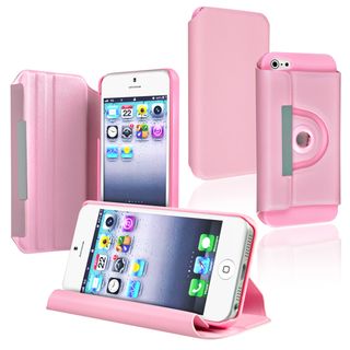 BasAcc Pink Leather Swivel Case for Apple iPhone 5
