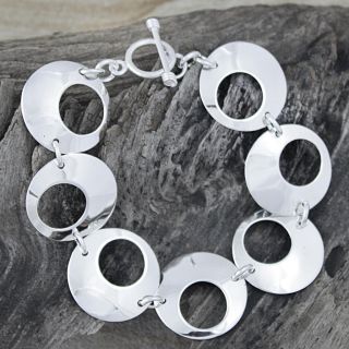 Sterling Silver Cut out Concave Circles Link Bracelet (Mexico