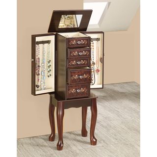 Tobacco Finish Floral Design Jewelry Armoire Chest