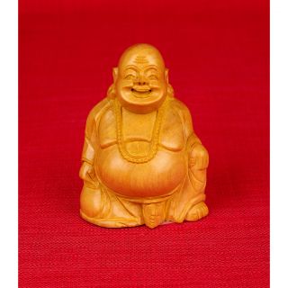 Hand carved Kadam Wood Laughing Sitting Buddha Figurine (India) Today