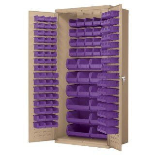 Bin Cabinet with Louvered Panels and 138 Purple AkroBins  