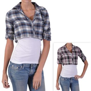 Hailey Jeans Co Juniors Plaid Button front Cropped Shirt