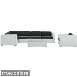 Corona Outdoor Rattan 7 piece Set in White with Black Cushions Today