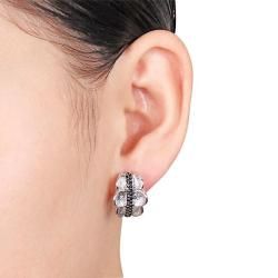Miadora Sterling Silver Black Spinel Hoop Earrings