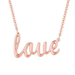 Pink Gold over Silver Diamond Accent Love Necklace (H I, I2 I3)