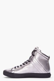 Pierre Balmain Silver Zip detailed Mid Top Sneaker for women