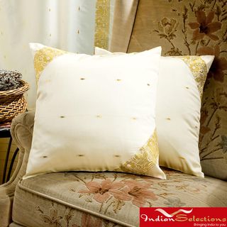 Set of Two Sari Fabric Cream Decorative Pillow Covers (India