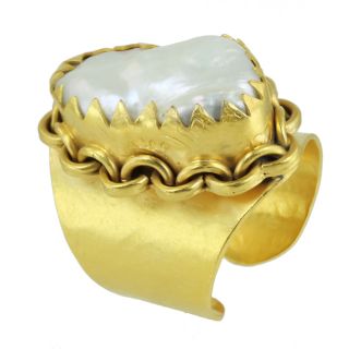 24k Yellow Gold Plated Freshwater Coin Pearl Adjustable Ring