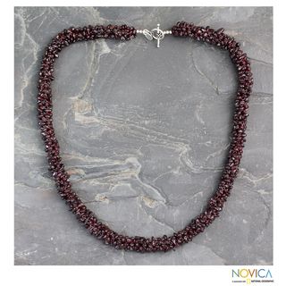 Handcrafted Garnet Loves Fortunes Long Beaded Necklace (India
